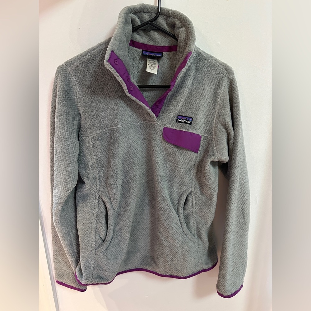 Patagonia Re-Tool Half-Snap Gray Fleece w/ Purple Trim | Women’s Small